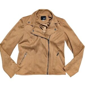 Kut from the Kloth Tan Brown Faux Suede Leather Jacket Moto Small S Edgy Fall
